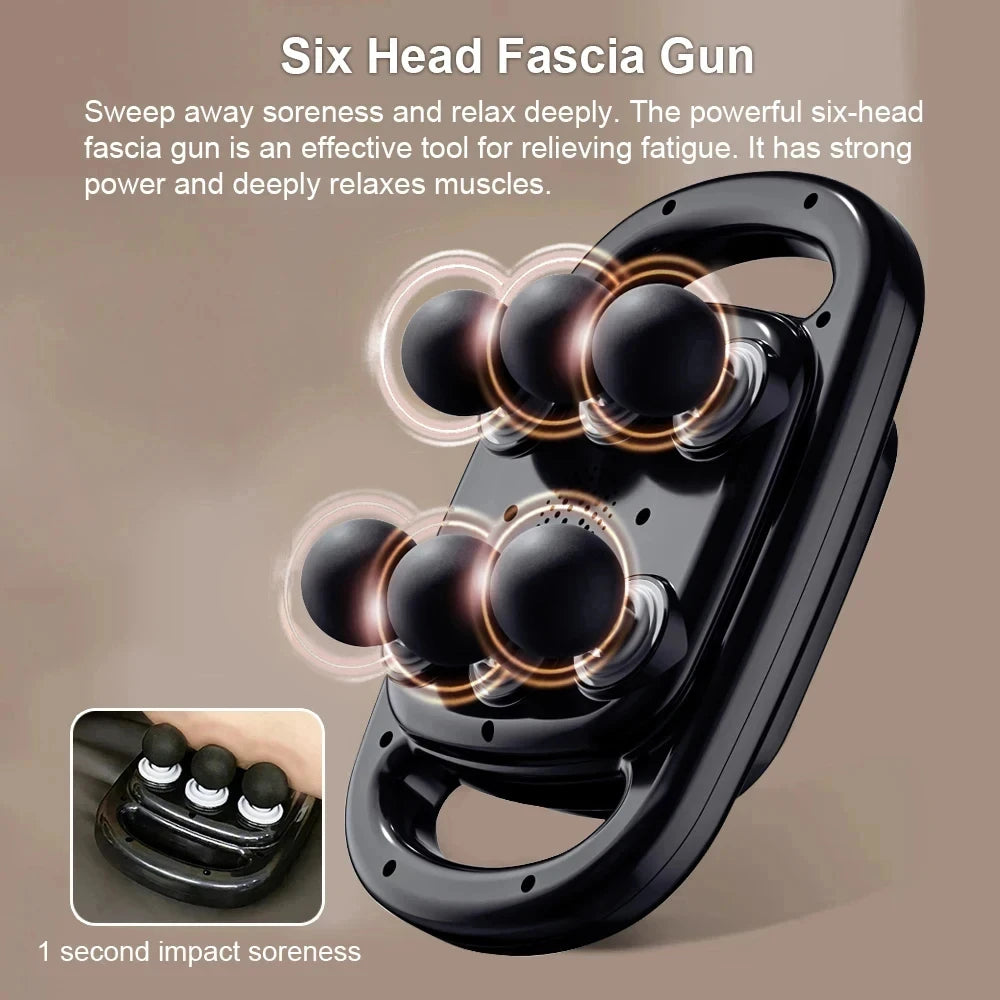 Zorelie six head fascia deep tissue massage gun for pain relief with strong power and muscle relaxation