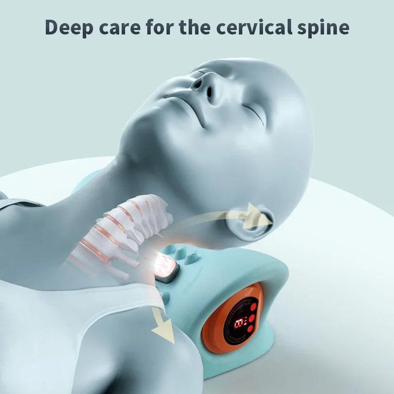 Deep tissue neck massager with heat targeting the cervical spine for effective deep care