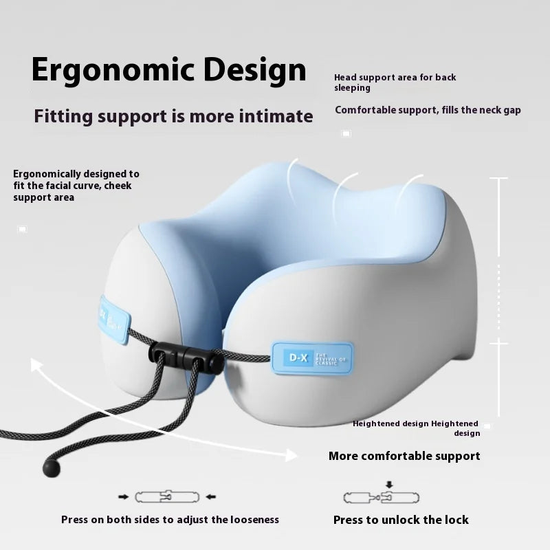 Ergonomic memory foam neck support pillow with adjustable straps and blue cushioned design for comfortable back sleeping
