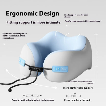 Ergonomic memory foam neck support pillow with adjustable straps and blue cushioned design for comfortable back sleeping