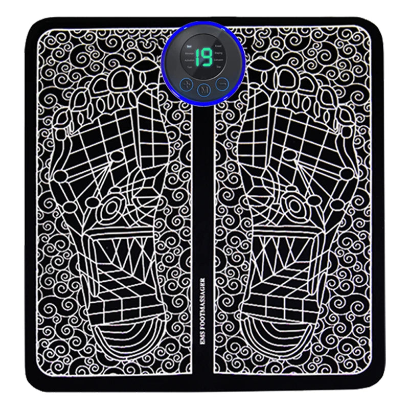 Zorelie.co electric foot massager pad with digital display and patterned foot placement design