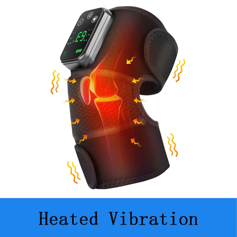 Electric knee massager for pain relief with heated vibration and digital control display