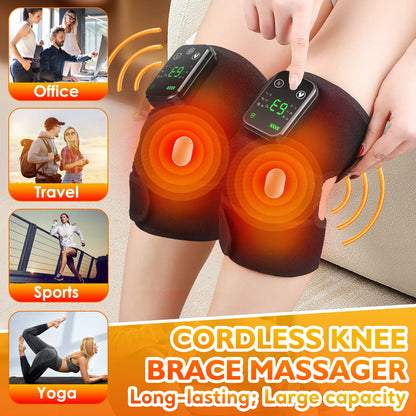 Cordless electric knee massager for pain relief worn on legs with digital control display