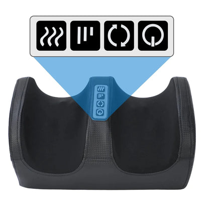 Zorelie.co electric shiatsu foot massager in black with control panel showing heat and massage settings