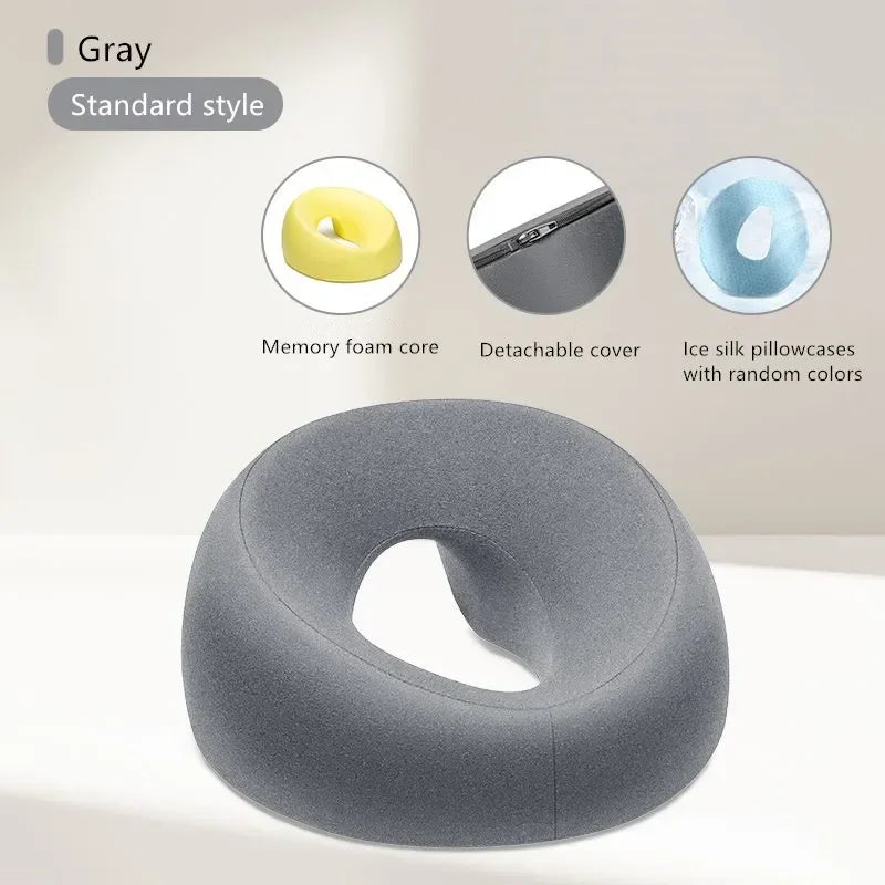 Gray ergonomic memory foam headrest with memory foam core detachable cover and ice silk pillowcase