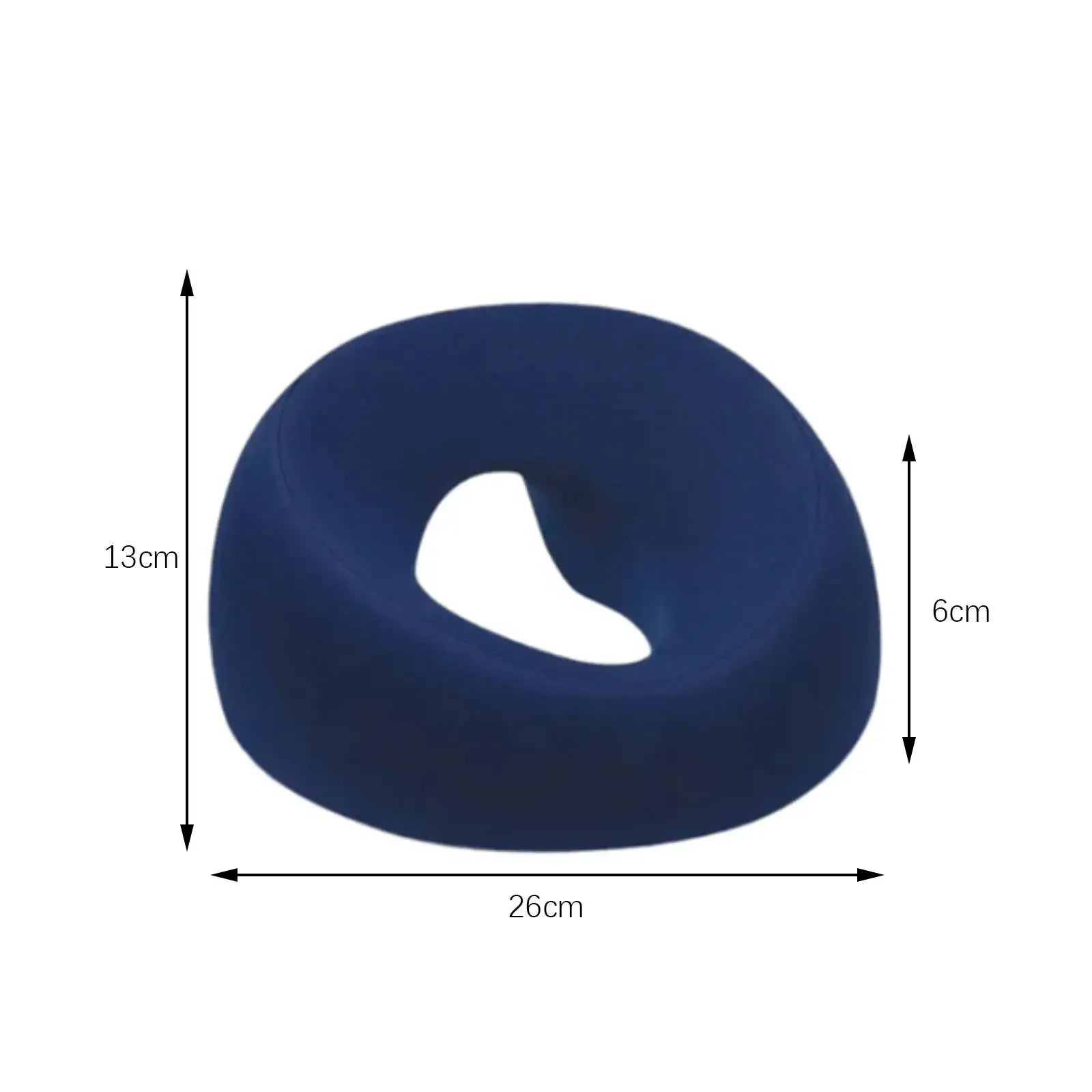 Zorelie.co ergonomic memory foam headrest in navy blue with dimensional measurements
