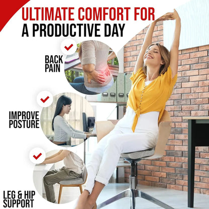 Ergonomic memory foam seat cushion providing ultimate comfort for back pain relief posture improvement and leg and hip support
