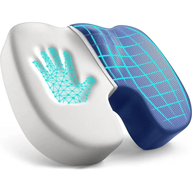 Ergonomic memory foam seat cushion showing contour and breathability features for comfort