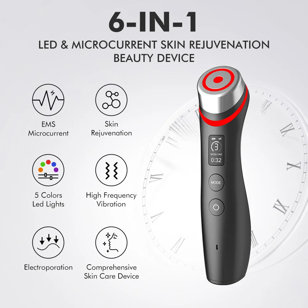 Zorelie.co 6-in-1 face and neck lifting wand with LED lights, microcurrent, and skin rejuvenation features