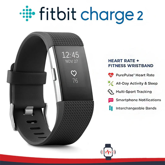 Fitbit Charge 2 black smart fitness wristband with sleep monitor and heart rate tracking