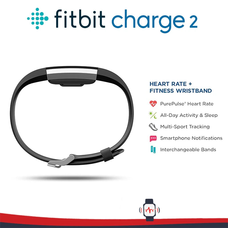 Fitbit Charge 2 smart fitness wristband with sleep monitor in black with heart rate tracking and interchangeable bands