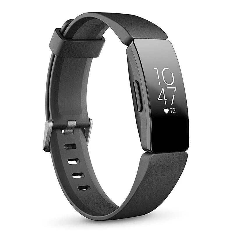 Black waterproof heart rate smart band with digital display showing time and heart rate