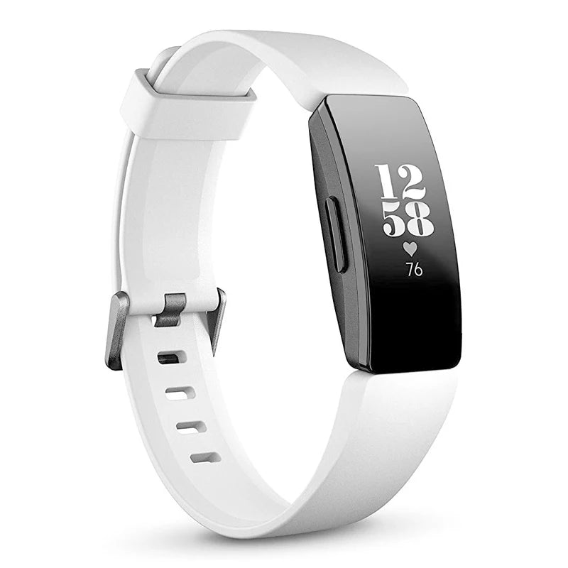 White waterproof heart rate smart band with digital display showing time and heart rate