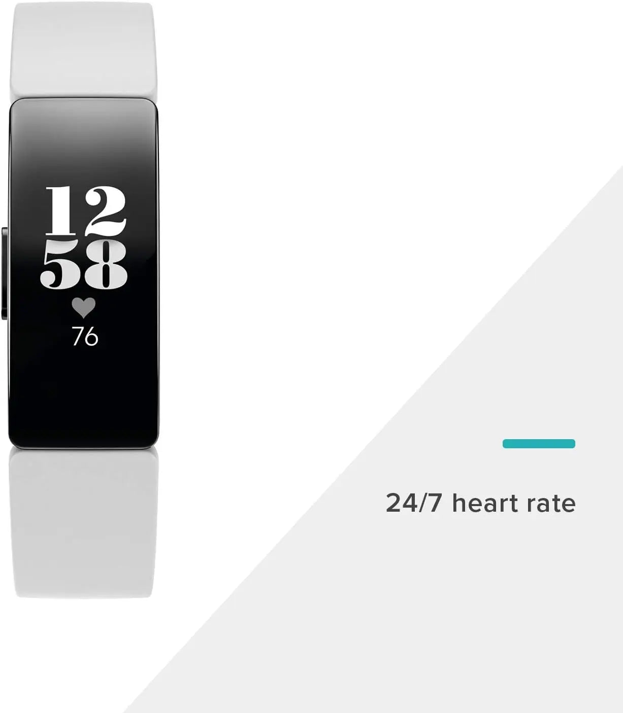 Zorelie.co waterproof heart rate smart band with white strap showing time and heart rate monitor