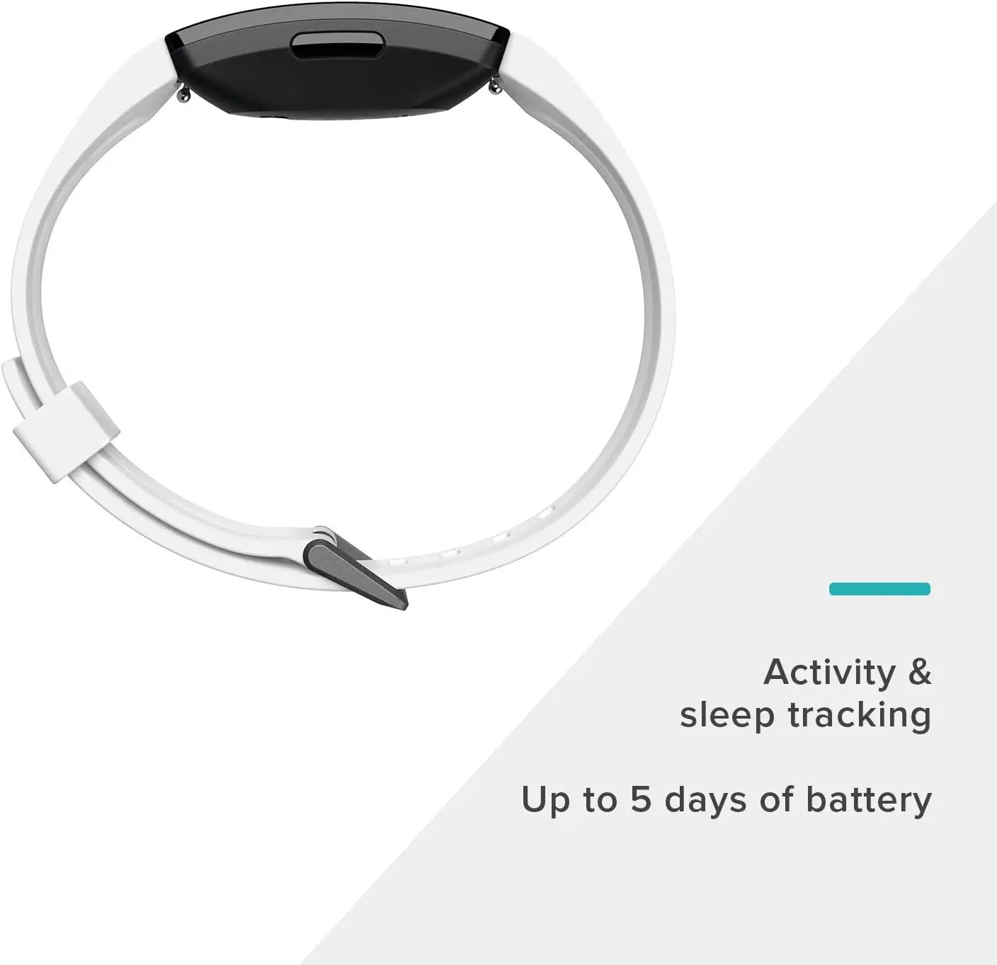 Waterproof heart rate smart band with white strap showing activity and sleep tracking features