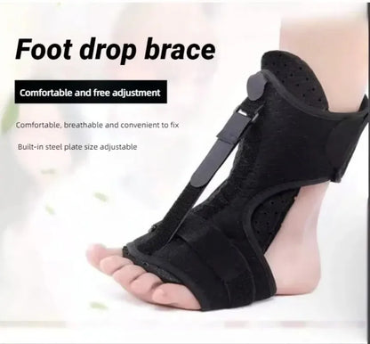 Black plantar fasciitis night splint foot drop brace with adjustable straps and breathable material
