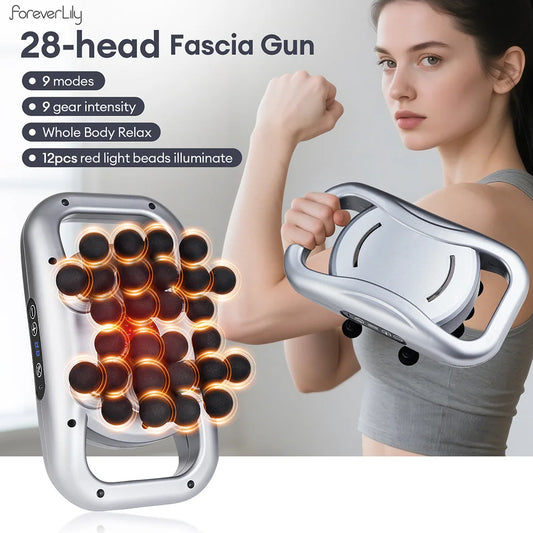 Zorelie.co high-frequency fascia massage gun with 28 massage heads for deep muscle relaxation