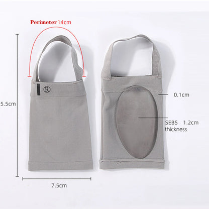 Gray arch support socks for plantar fasciitis showing front and back views with measurements and SEBS padding thickness