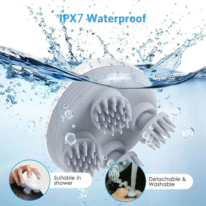 Zorelie.co electric head massager waterproof with silicone massage nodes suitable for shower use and washable design
