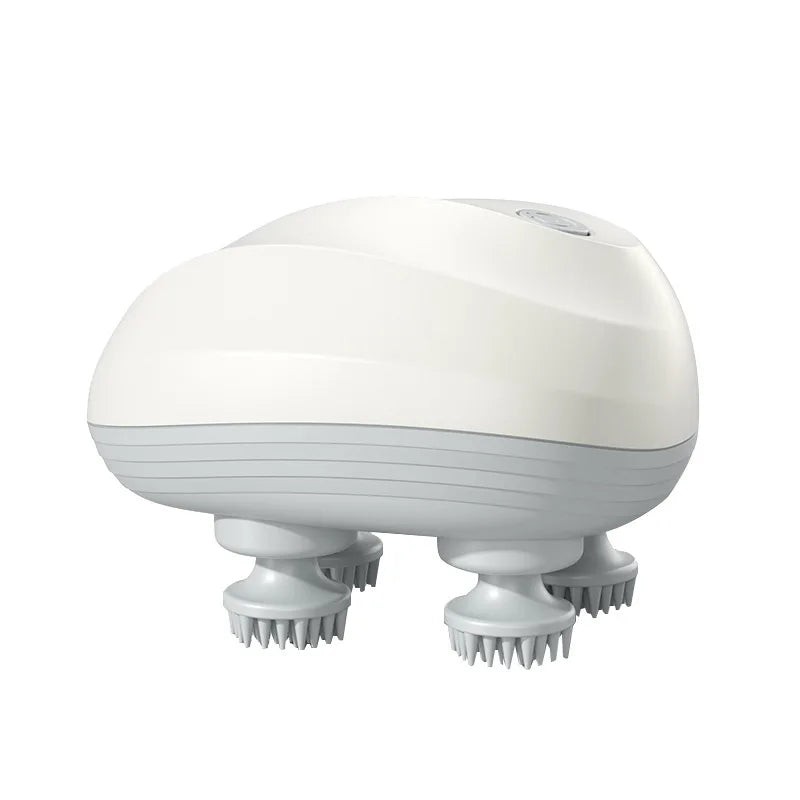 Zorelie.co electric head massager with four rotating massage nodes in white and gray