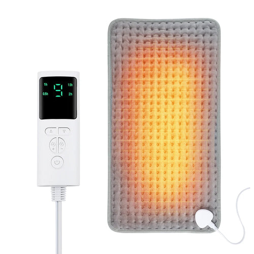 Zorelie.co electric heating pad for pain relief with digital controller and gray textured surface