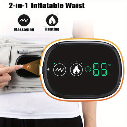 Zorelie.co inflatable heating massage waist belt with digital display showing heating and massage modes