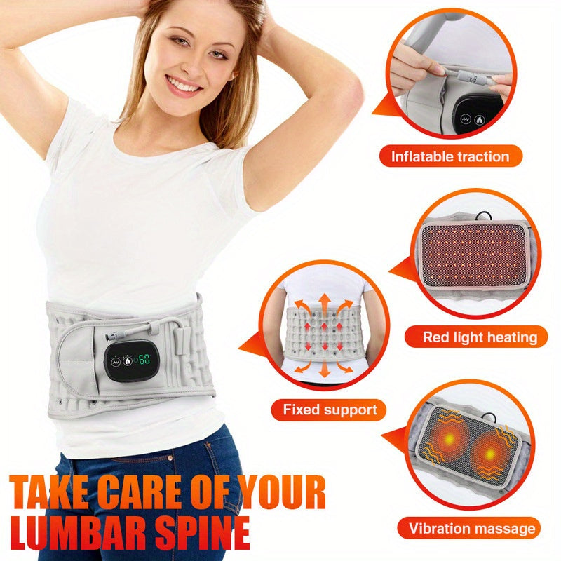 Inflatable heating massage waist belt by Zorelie.co with red light heating vibration massage and lumbar support