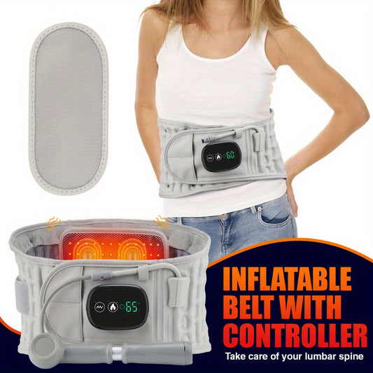 Zorelie.co inflatable heating massage waist belt in gray with adjustable controller for lumbar spine support