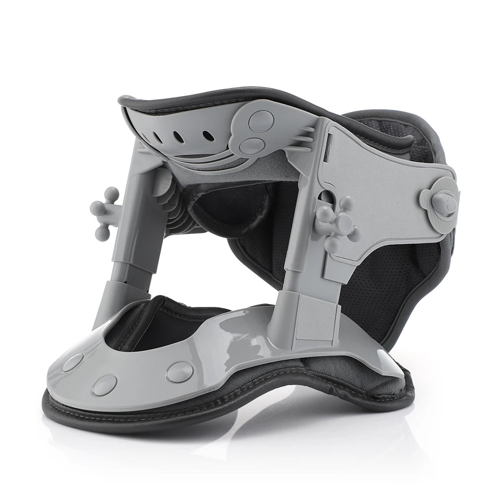 Zorelie.co infrared neck traction device in gray with adjustable support and padded cushioning