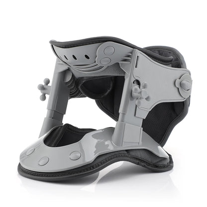 Zorelie.co infrared neck traction device in gray with adjustable support and padded cushioning