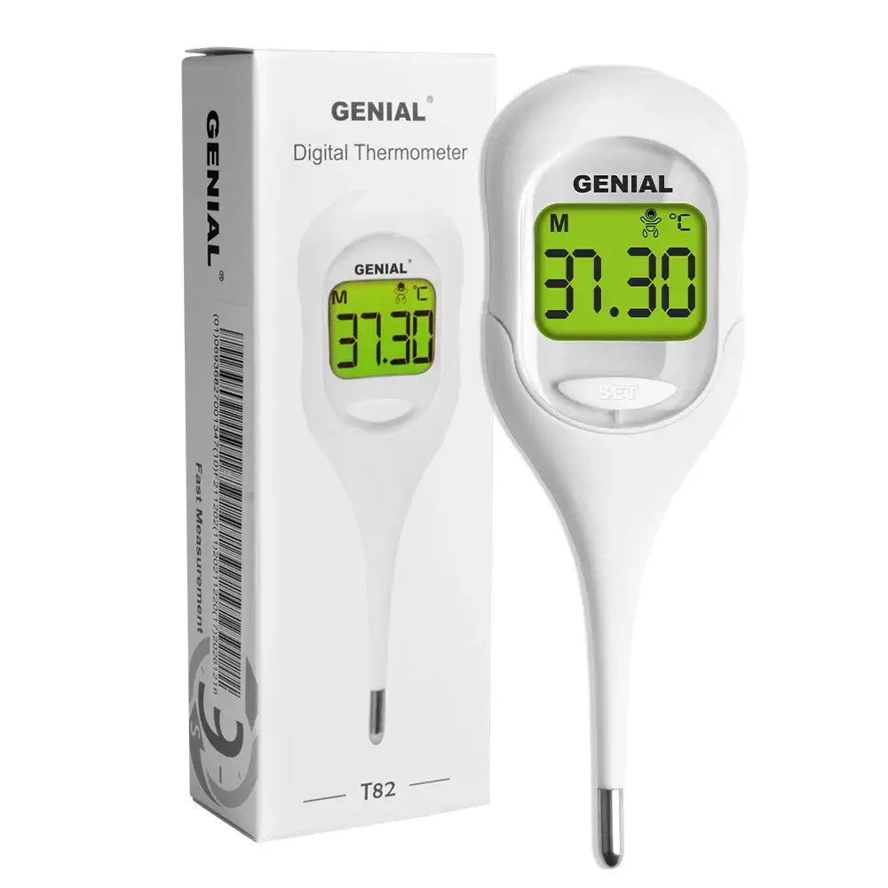 GENIAL digital thermometer fast reading with large green backlit display and flexible tip
