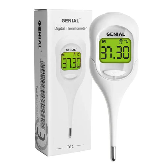 GENIAL digital thermometer fast reading with large green backlit display and flexible tip