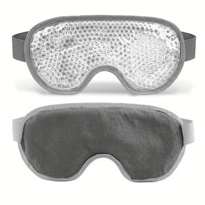 Gray gel eye mask for hot and cold therapy with textured gel front and soft fabric back
