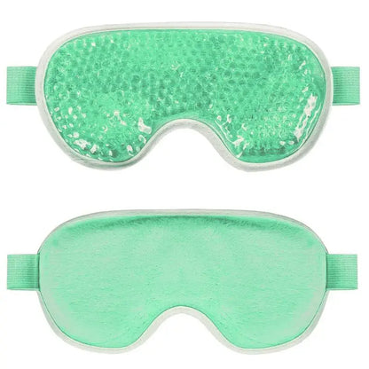 Zorelie.co green gel eye mask for hot and cold therapy with adjustable strap and soft backing