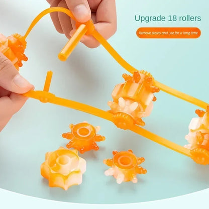 Handheld muscle massage roller with 18 orange detachable rollers for deep tissue relief