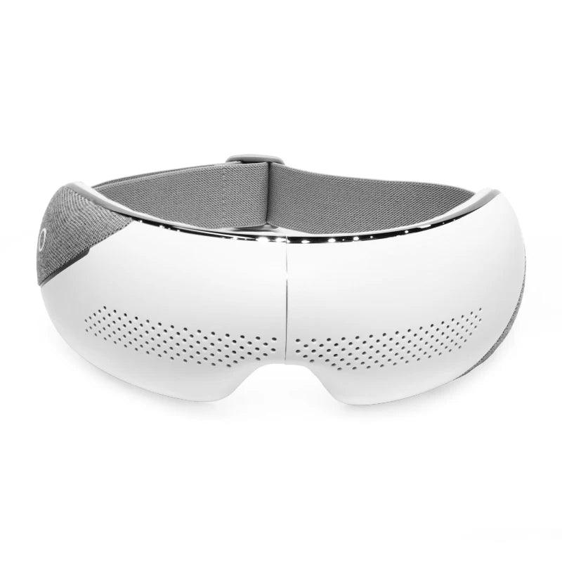 Zorelie white heated eye massager with music featuring adjustable strap and sleek design