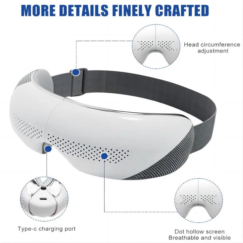 Zorelie heated eye massager with music featuring head circumference adjustment and Type-C charging port