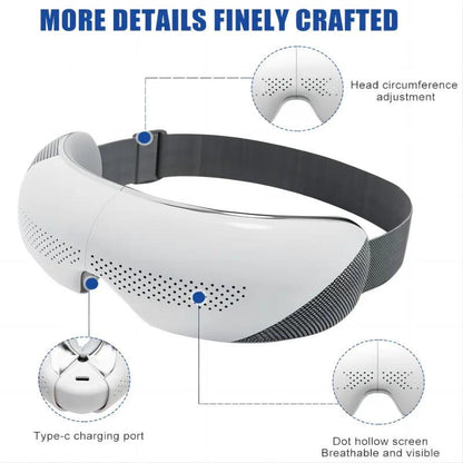 Zorelie heated eye massager with music featuring head circumference adjustment and Type-C charging port