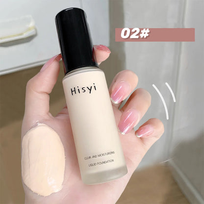Zorelie.co hydrating liquid foundation for glowing skin in shade 02 held in hand with swatch