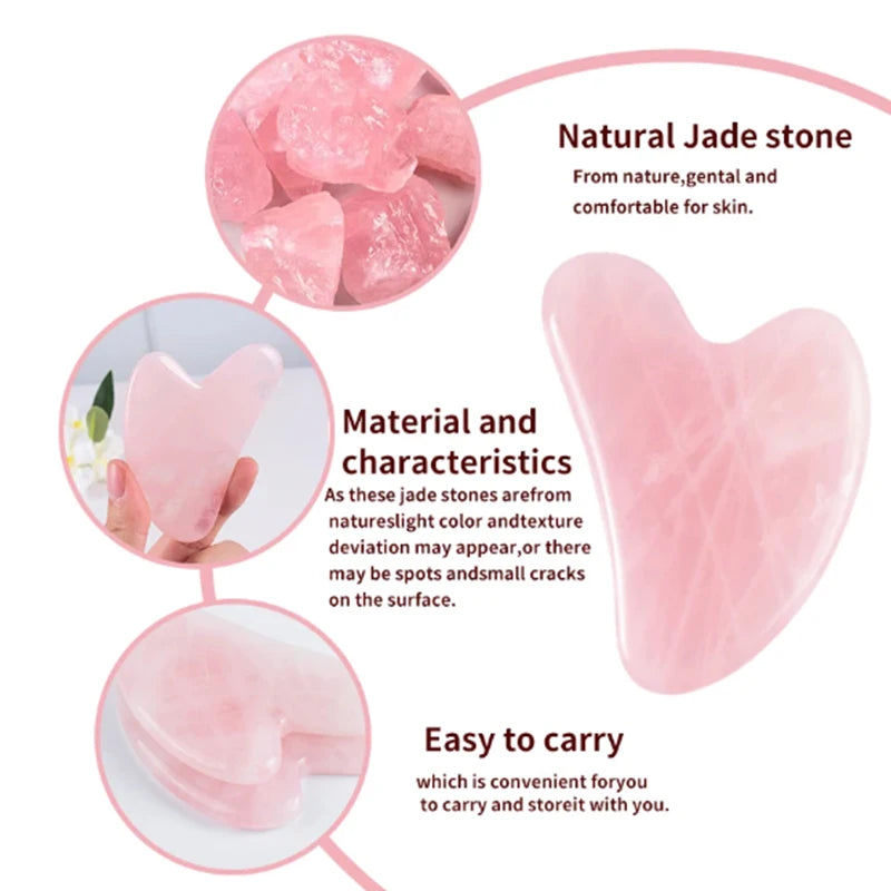Pink natural stone gua sha facial tool made from natural jade stone with smooth texture and easy to carry design