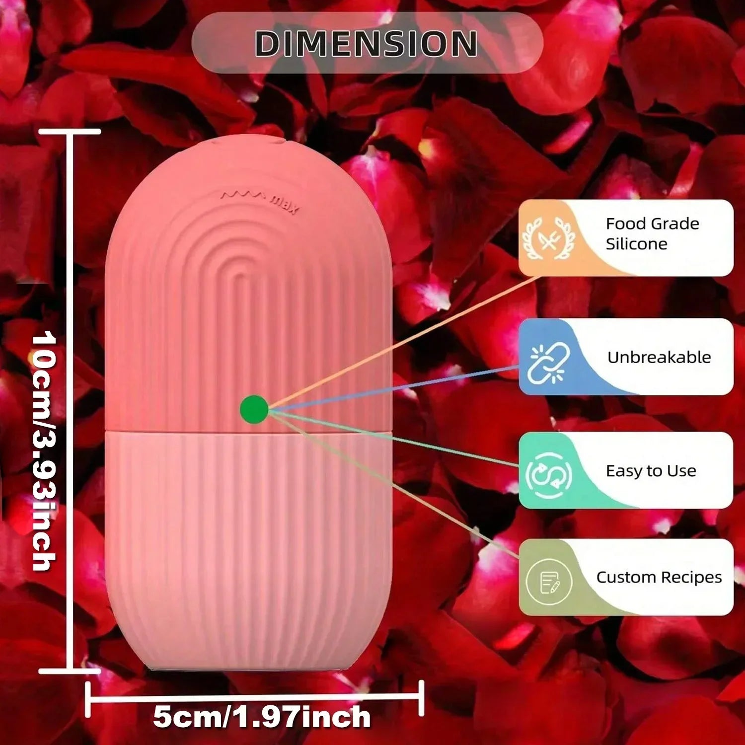 Zorelie.co pink portable ice roller for face and eyes made of food grade silicone compact size