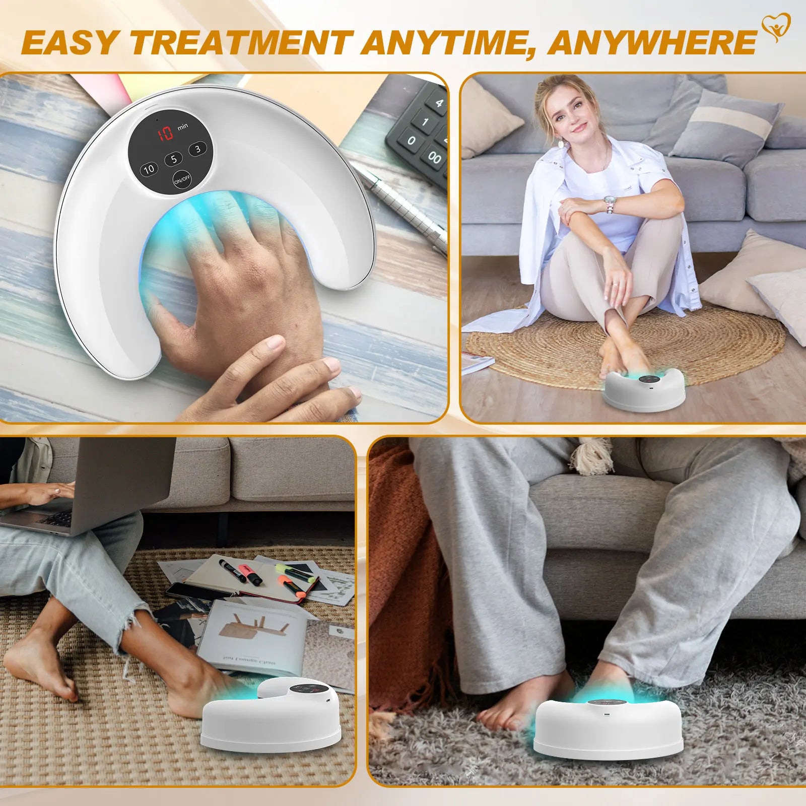 Wireless nail fungus laser device in use for easy at-home nail treatment by different users