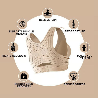 Beige posture corrector bra for women by Zorelie.co with pain relief and posture fixing benefits