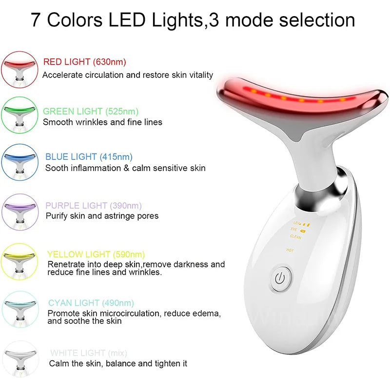 Zorelie.co LED neck and face massager with 7 colors LED lights and multiple mode selections