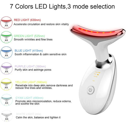 Zorelie.co LED neck and face massager with 7 colors LED lights and multiple mode selections