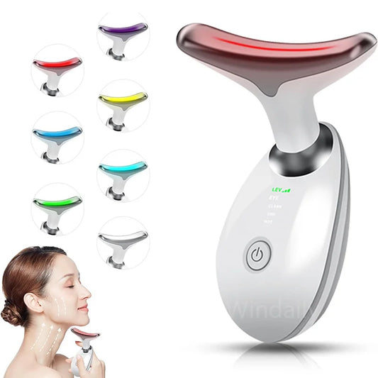 Zorelie.co LED neck and face massager with multiple color light therapy modes for facial relaxation