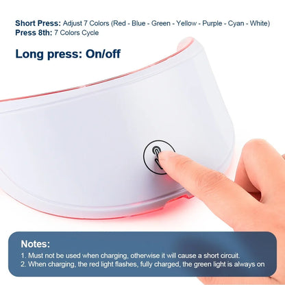 White LED neck mask for wrinkles with touch button control and seven color light modes