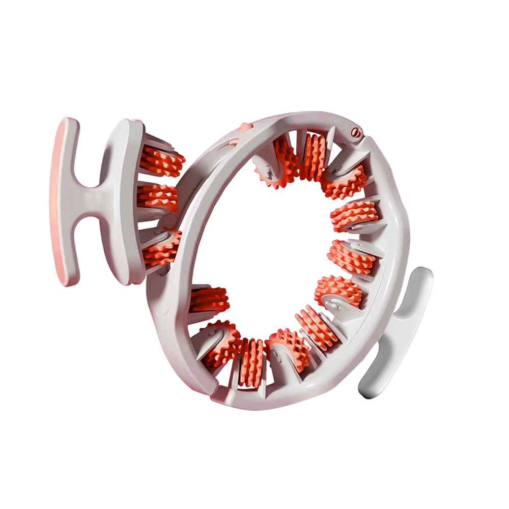 Zorelie.co white and orange leg roller massager for cellulite with multiple textured rotating wheels