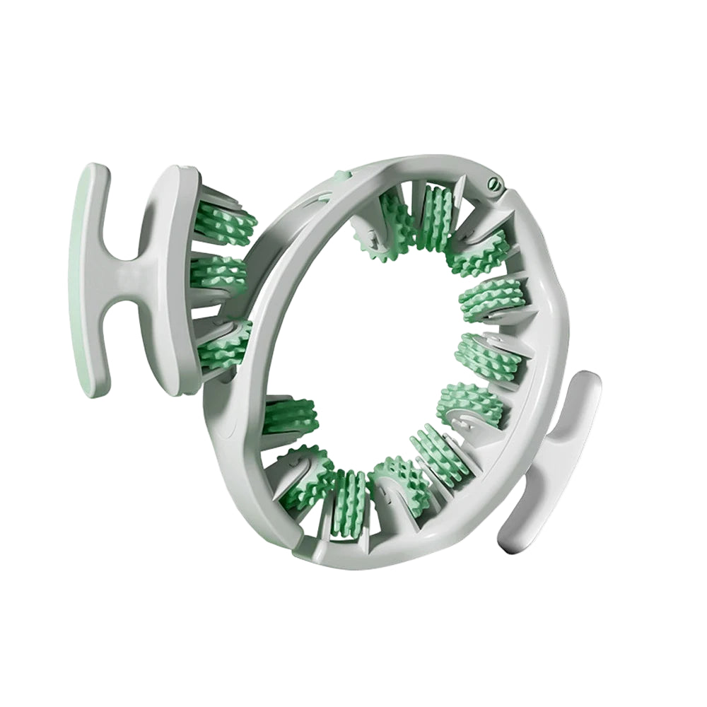 Zorelie.co leg roller massager for cellulite with green textured massage rollers and ergonomic handles