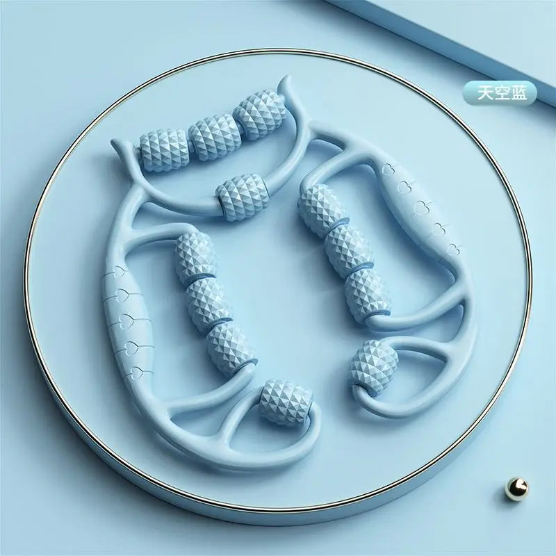 Zorelie.co leg slimming massager for thighs and calves in light blue with textured rollers for muscle relief
